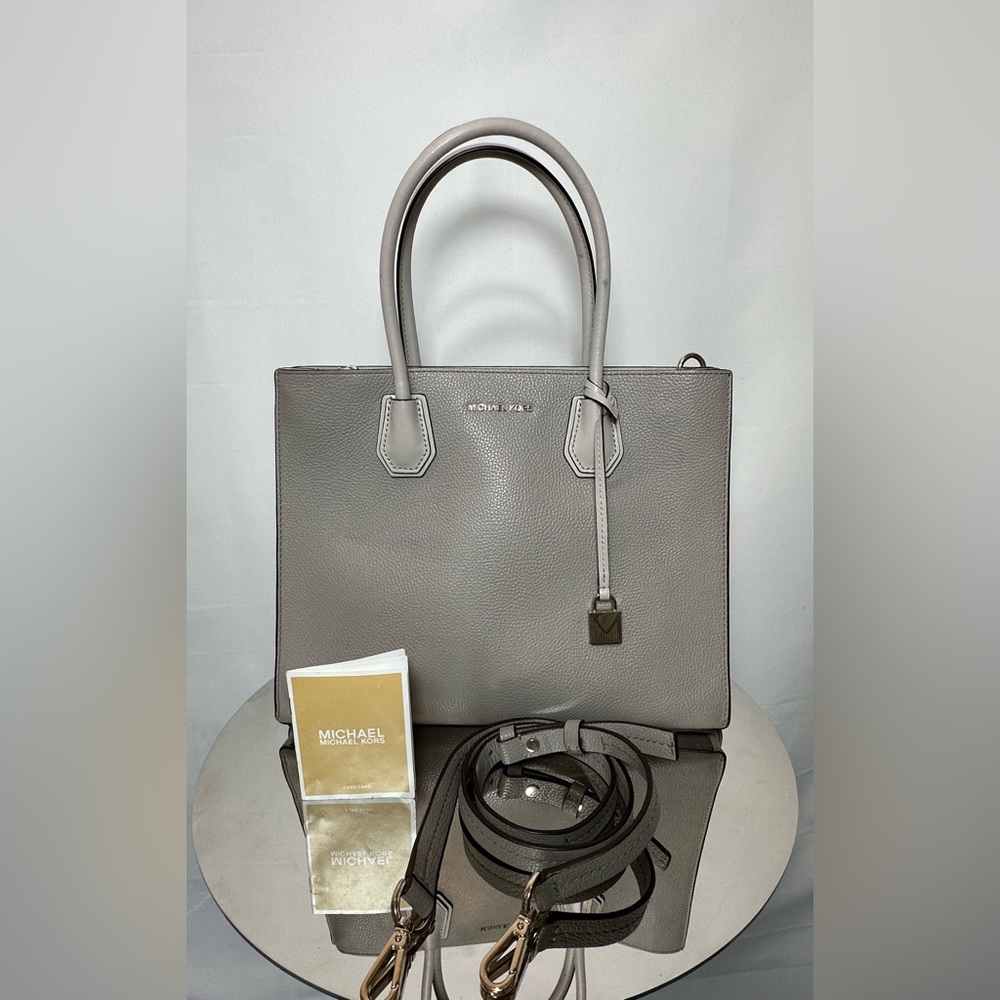 Michael Kors grey leather purse with crossbody strap